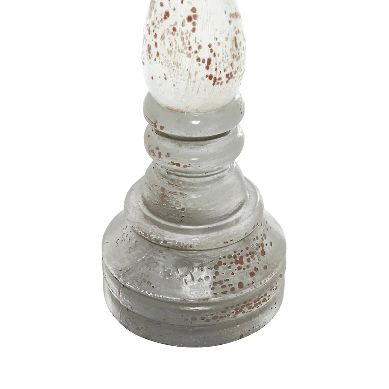 20" White & Gray Wood Farmhouse Candlestick Holder Set