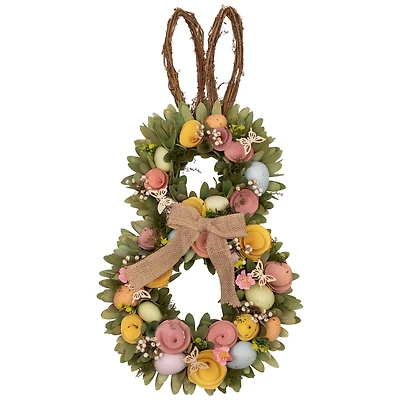 24" Shaved Wood Flowers Bunny Rabbit Silhouette Easter Wreath