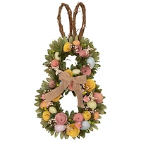 24" Shaved Wood Flowers Bunny Rabbit Silhouette Easter Wreath