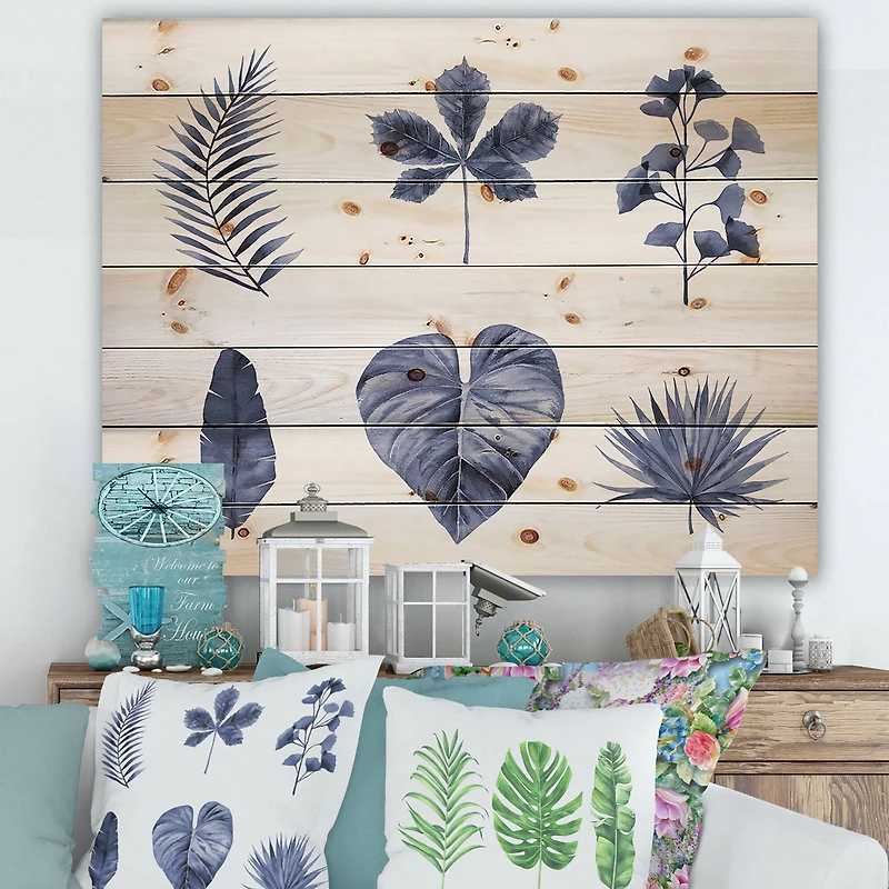 Designart - Abstract Blue Set Of Plant Leaves