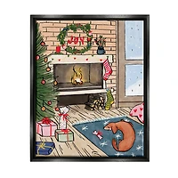 Stupell Industries Cozy Christmas Fireplace Tree Framed Floater Canvas Wall Art