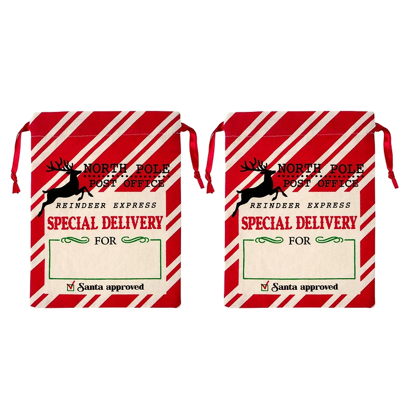 Small Red & White Stripes North Pole Santa Sacks, 2ct. by Celebrate It™