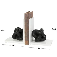 7" Black MDF Knot Bookends with White Stands Set