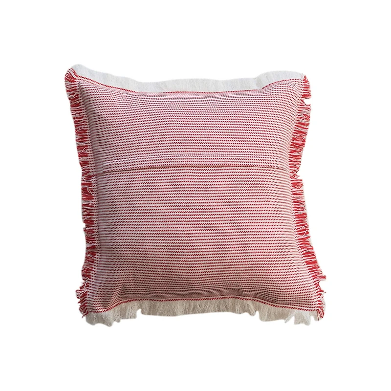 Hello Honey® 18" Red & White Woven Stripes Throw Pillow with Fringe Edges