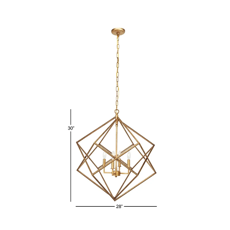 30" Gold Iron Modern Caged Chandelier