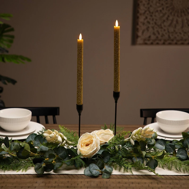 12" Gold Glittered Flameless Taper Candles, 2ct.