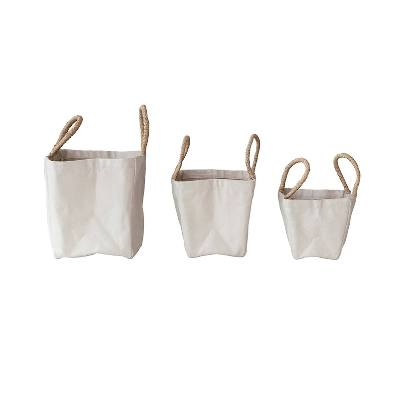 Hello Honey® Natural Cotton Canvas Containers with Braided Raffia Handles, 3ct.