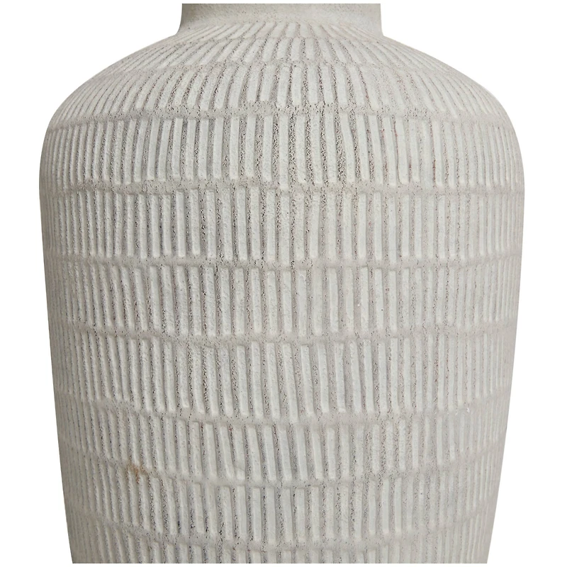 Cream Ceramic Textured Vase with Linear Pattern