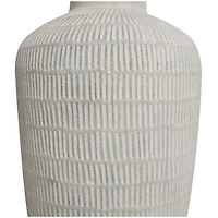 Cream Ceramic Textured Vase with Linear Pattern