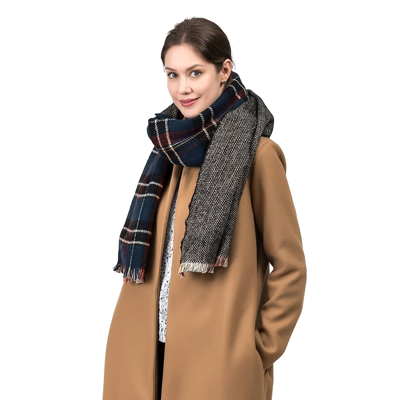 Glitzhome® 75" Plaid Reversible Scarf with Fringe