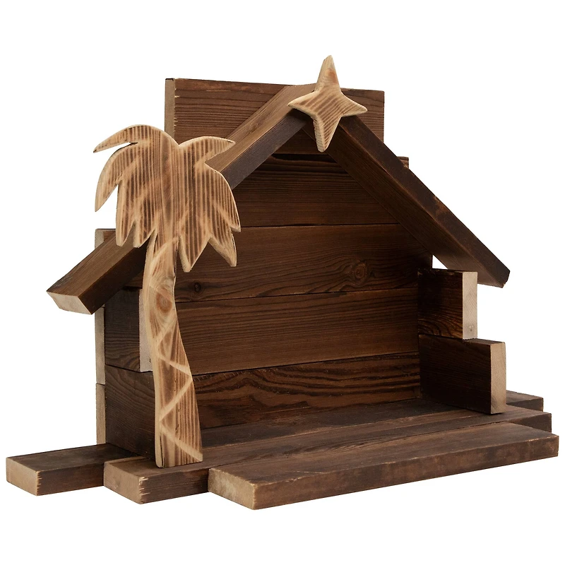Wooden Nativity Stable with Star and Palm Tree - 22"