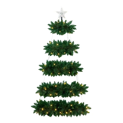 5ft. Pre-Lit Fir Wall Hanging Artificial Christmas Tree with Star Topper, Warm White LED Lights