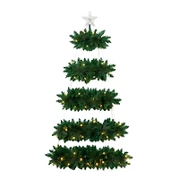 5ft. Pre-Lit Fir Wall Hanging Artificial Christmas Tree with Star Topper, Warm White LED Lights