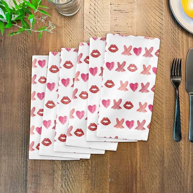 Lipstick XO Pattern 10" x 10" Cotton Twill Napkin