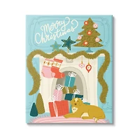 Stupell Industries Whimsical Fireplace Merry Christmas Canvas Wall Art