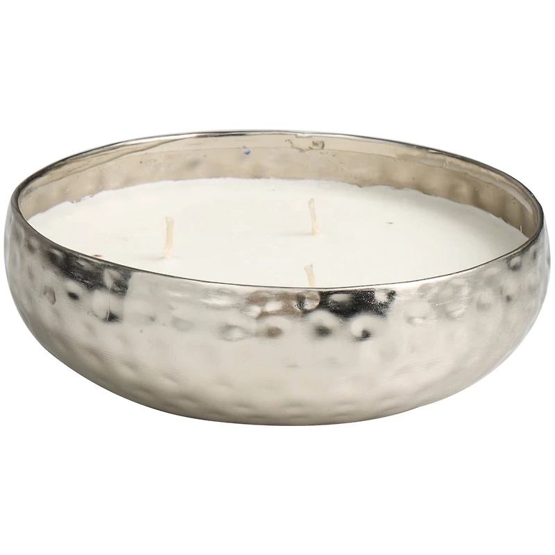 20oz. White Sage Scented White 3 Wick Candle in Hammered Silver Bowl