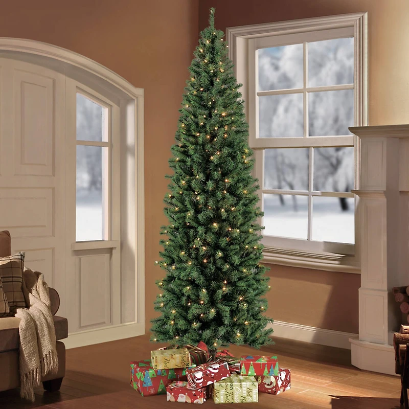 7.5ft Pre-Lit Northern Fir Pencil Artificial Christmas Tree, Clear Lights