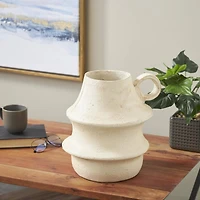 14" Cream Paper Mache Fluted Vase with Ring Handle