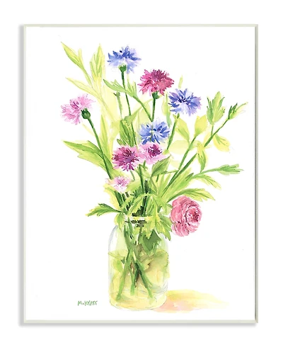 Stupell Industries Bouquet of Wildflowers Soft Green Purple Blue Watercolor Wall Plaque