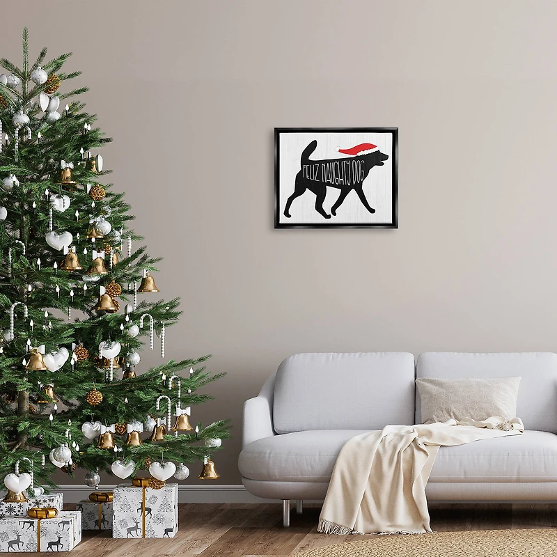 Stupell Industries Feliz Naughty Dog Funny Pet Framed Floater Canvas Wall Art