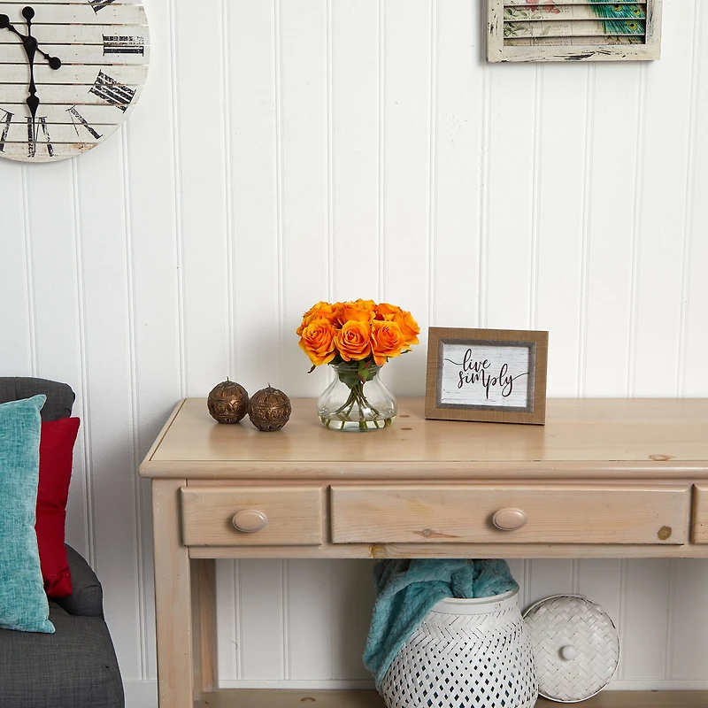 11" Orange Rose Arrangement with Clear Glass Vase