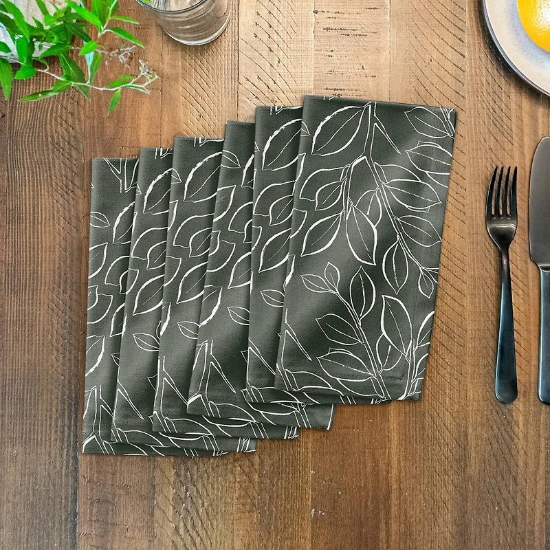 Sage Lined Leaves Cotton Twill Napkin