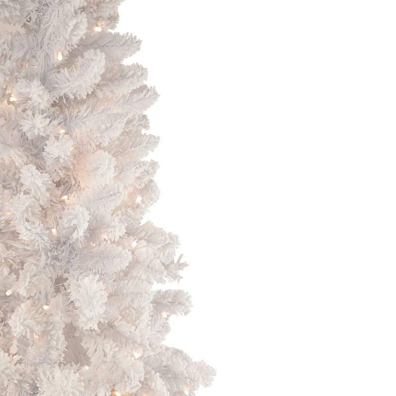 6.5ft. Pre-Lit Flocked Norway Pine Artificial Christmas Tree, Warm White LED Lights
