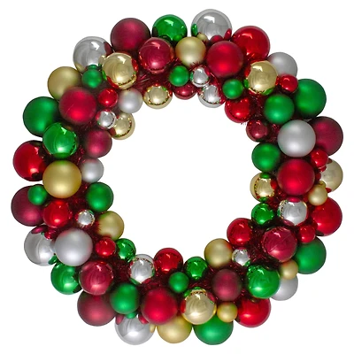 36" Traditional Colored 2-Finish Shatterproof Ball Christmas Wreath