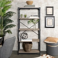 Walker Edison 64" Driftwood Angle Iron Industrial Bookcase