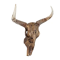 Bronze Polystone Carved Skull Cow Wall Decor 28" x 7" x 30"
