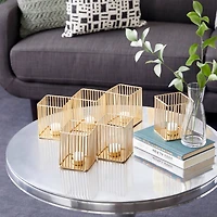Set of 3 Gold Metal Modern Candle Holder, 4.25", 11", 16.25"