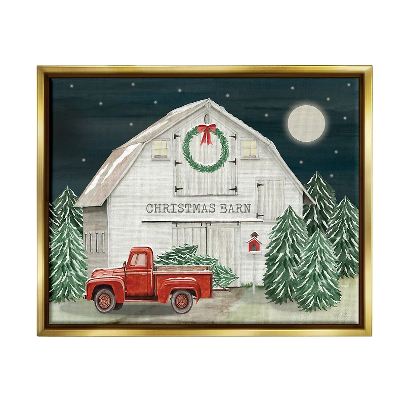 Stupell Industries Nighttime Christmas Barn Farm Framed Floater Canvas Wall Art