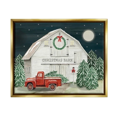 Stupell Industries Nighttime Christmas Barn Farm Framed Floater Canvas Wall Art