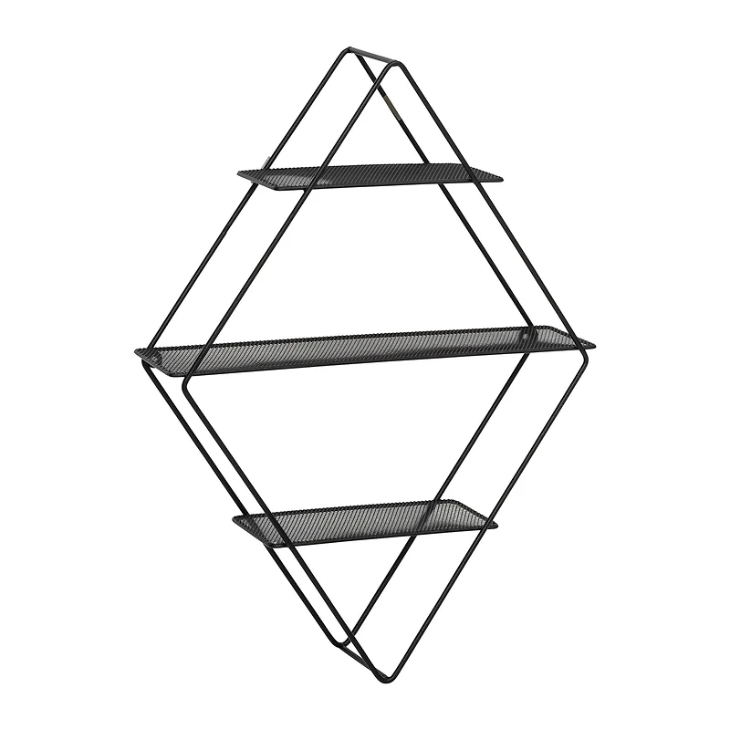 Honey Can Do 24" Black Three-Tier Diamond-Shaped Decorative Metal Wall Shelf