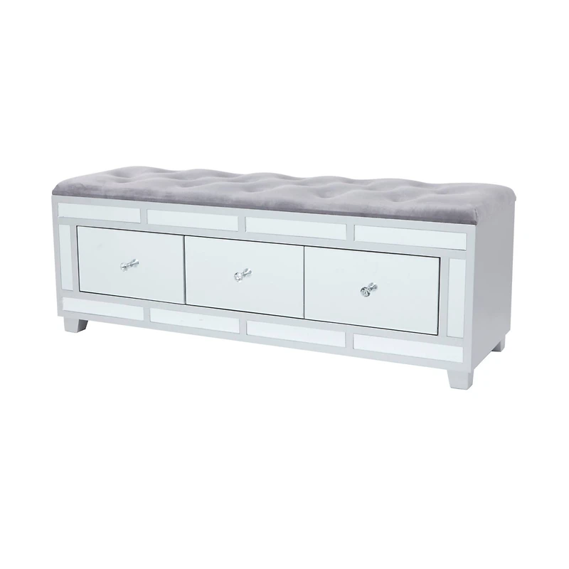 Grey Wood Glam Bench, 47" x 16" x 18"