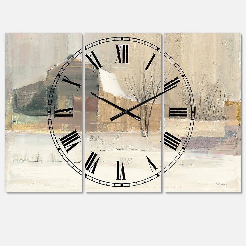 Designart Winter On The Farm Multipanel Wall Clock