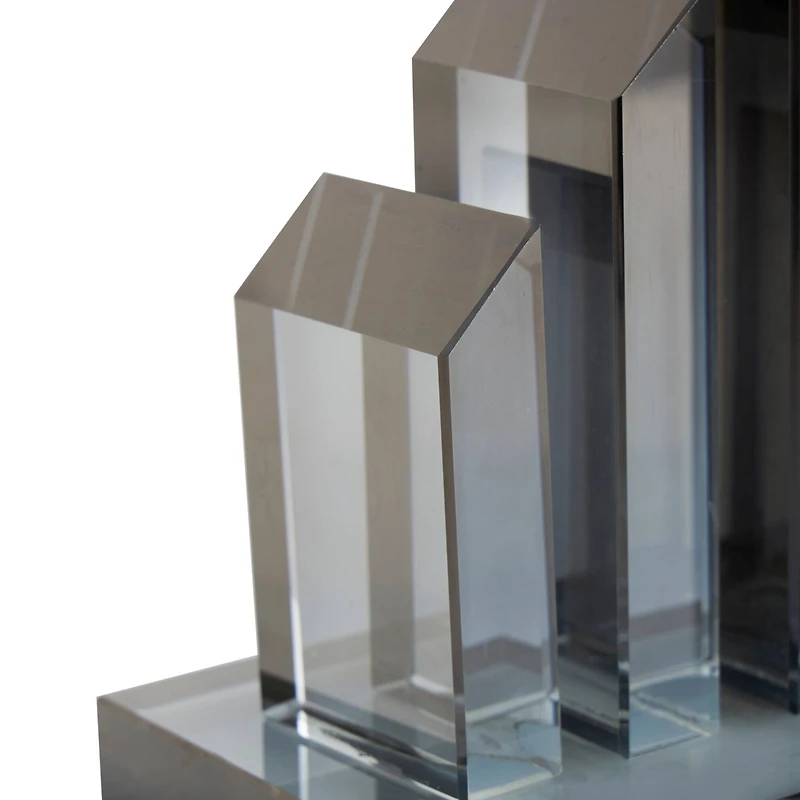 6" Silver Crystal Geometric Pyramid Bookends Set