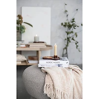 Hello Honey® Ivory and Putty Orange Cotton Slub Throw Blanket with Pattern and Tassels