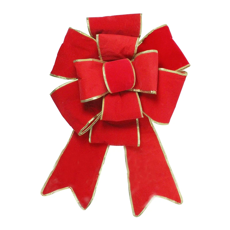 40" Red 3D 11-Loop Velveteen Christmas Bow with Gold Trim