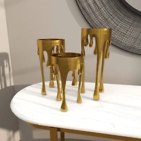 CosmoLiving by Cosmopolitan Gold Aluminum Pillar Candle Holder with Dripping Melting Designed Legs Set