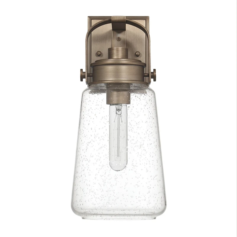 Hello Honey® Gage Tuscan Gold Industrial Tapered Seedy Glass & Metal Wall Mounted Outdoor Light