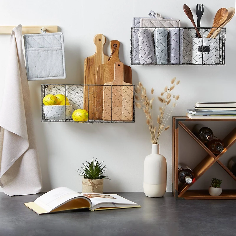 DII® Gray Wall Mount Chicken Wire Baskets