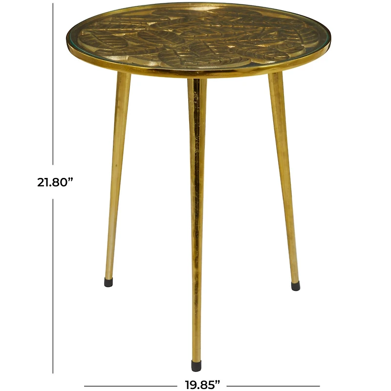 Gold Aluminum Accent Table with Clear Glass Top 20" x 19" x 22"