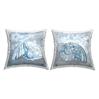 Stupell Industries Blue Collaged Clam Seashell Aquatic Beach Life 2 Pillow Set, 18" x 18"