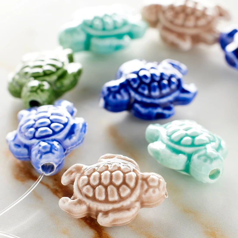 12 Pack: Ceramic Sea Turtle Beads, 19mm by Bead Landing™