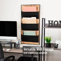 Mind Reader 3-Tier Wall-Mounted File Organizer, Wood and Metal Vertical Rack for Mail, Magazines, and Documents, Black