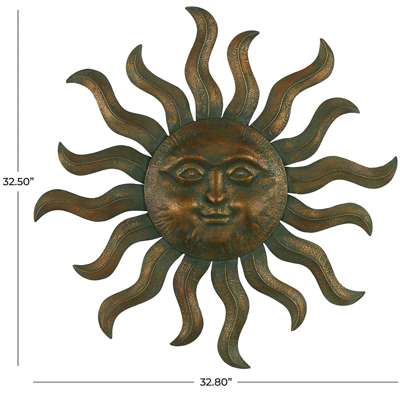 Copper Metal Sun Wall Décor with Smiling Face