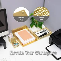 Mind Reader Gold Desk Organizer Set, Includes Pen Cup, Catchall Tray, File Box & Paper Tray, 4-Piece Metal Desktop Accessory Kit