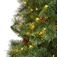 10ft. Pre-Lit White Mountain Pine & Pinecones Artificial Christmas Tree with Clear LED Lights