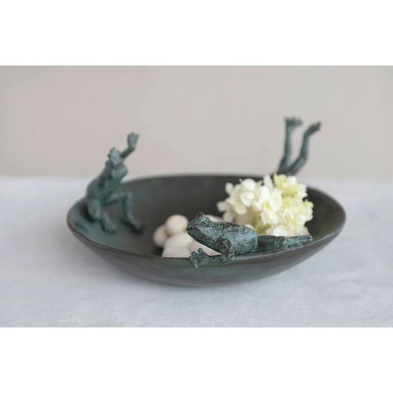 Hello Honey® Resin Bird Bath With Frogs & Verdigris Finish
